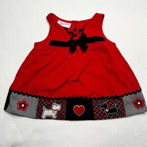 Samara Corduroy Scottie Dog Daisies Bow Jumper Dress Sz 18 Months